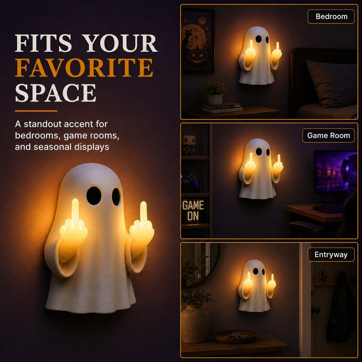 👻 Light-Up Rude Ghost Halloween Decoration | Cute Spooky Figure with Funny Attitude for Porch, Party & Seasonal Décor 😂🎃