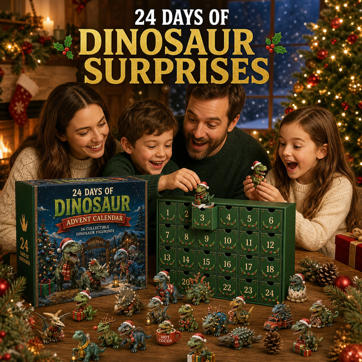 🦖24 Days of Dinosaur Christmas Advent Calendar – 24 Collectible Dino Figurines Holiday Surprises（2D）