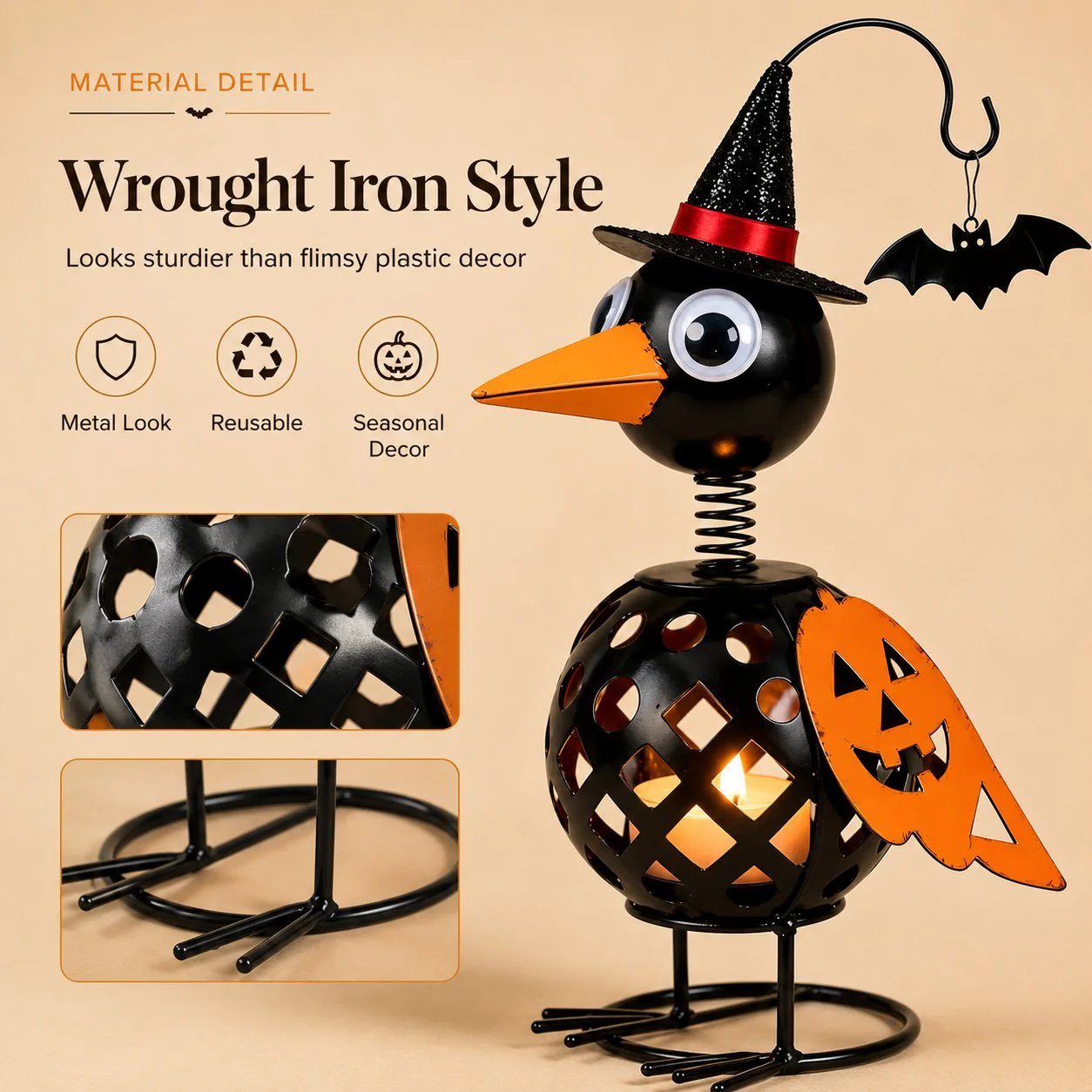 🔥Wrought Iron Crow and Pumpkin Ornament🐦🎃