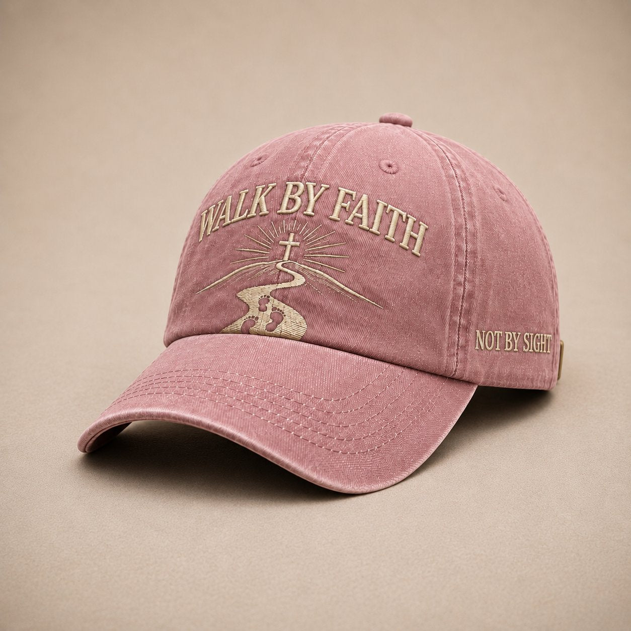 Walk By Faith pink vintage embroidered Christian baseball cap