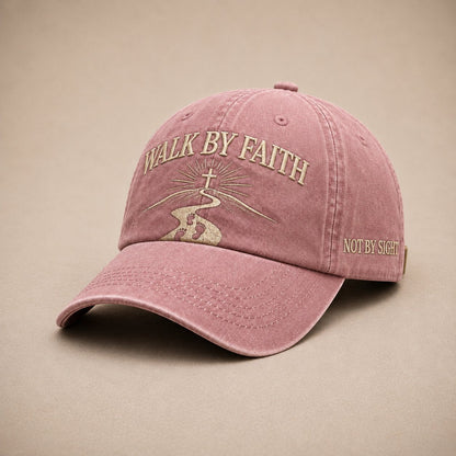 Walk By Faith pink vintage embroidered Christian baseball cap