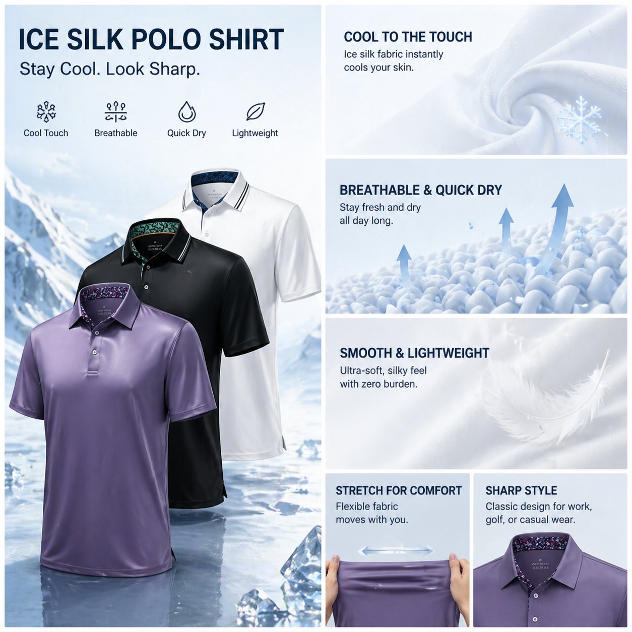 👕3-Pack Men's Performance Polo Shirts - Moisture Wicking🔥
