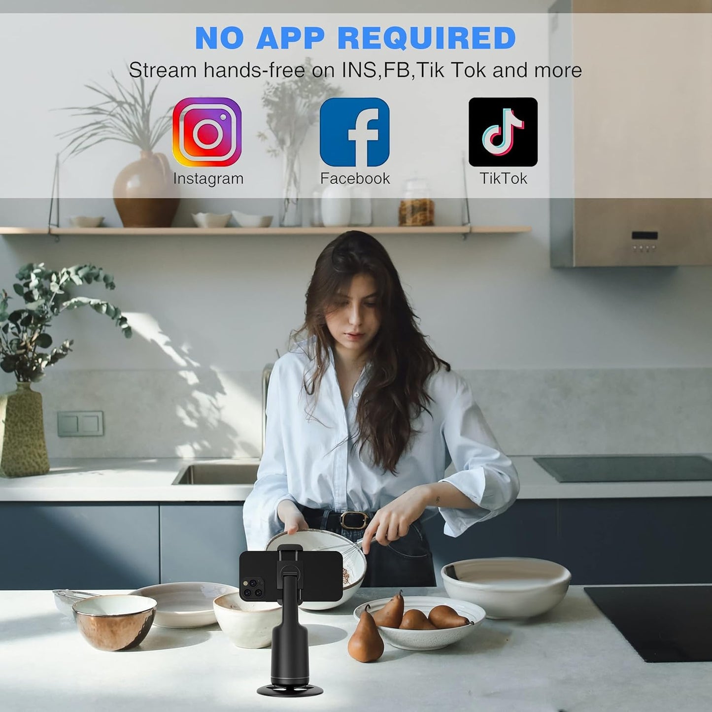 Smart Auto Face Tracking Phone Holder – Hands-Free 360° Rotation, No App Required for Video & Live Streaming