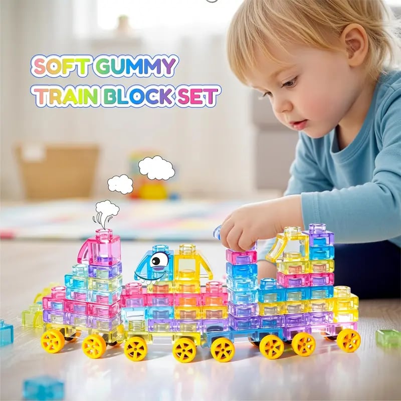 🌈Soft Jelly Stacking Blocks – 40PCS Squishy Sensory STEM Building Toy for Toddlers💛
