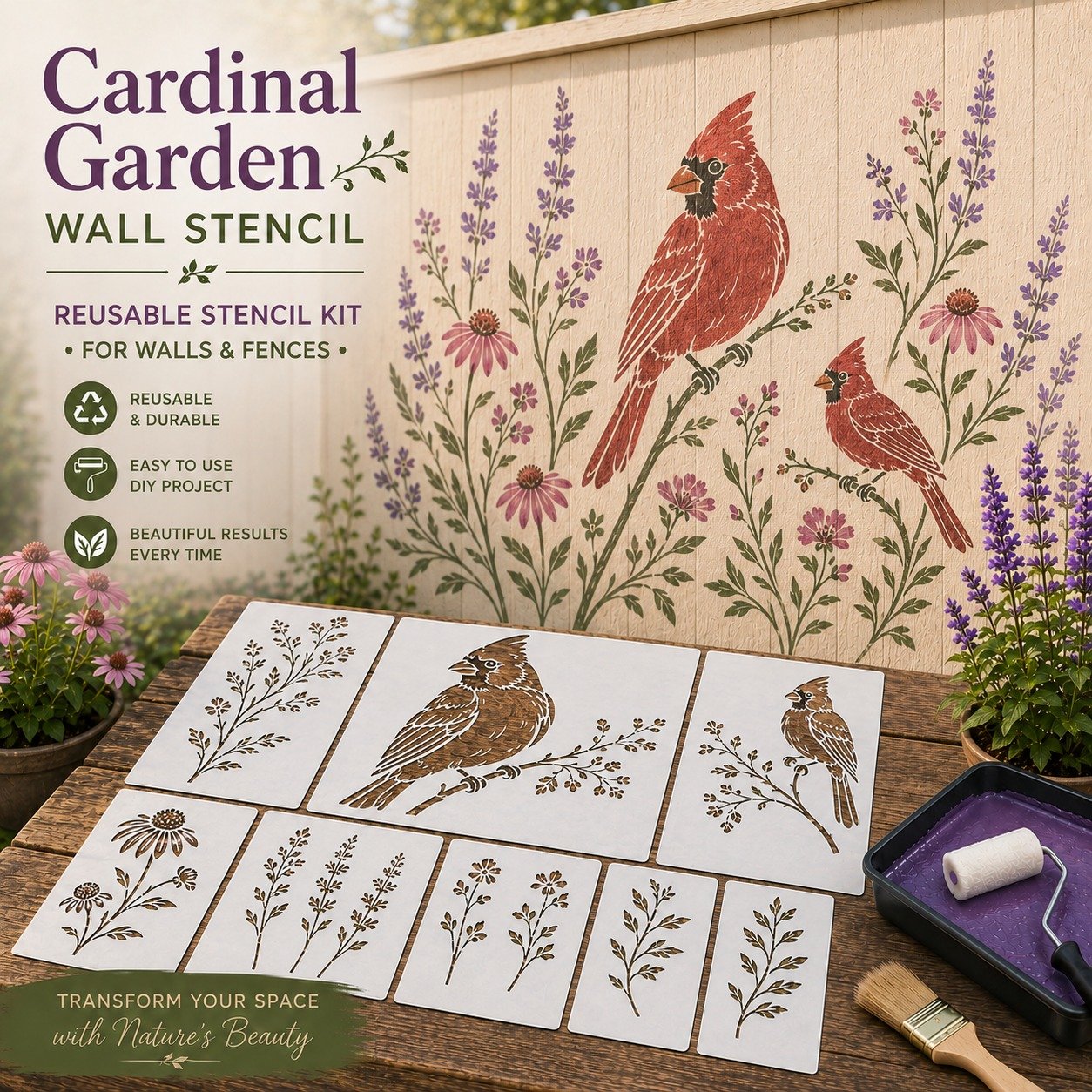 🔥Last Day 50% OFF - 🌿Garden Bloom Wall Stencil Kit | DIY Garden Painting Templates for Every Space