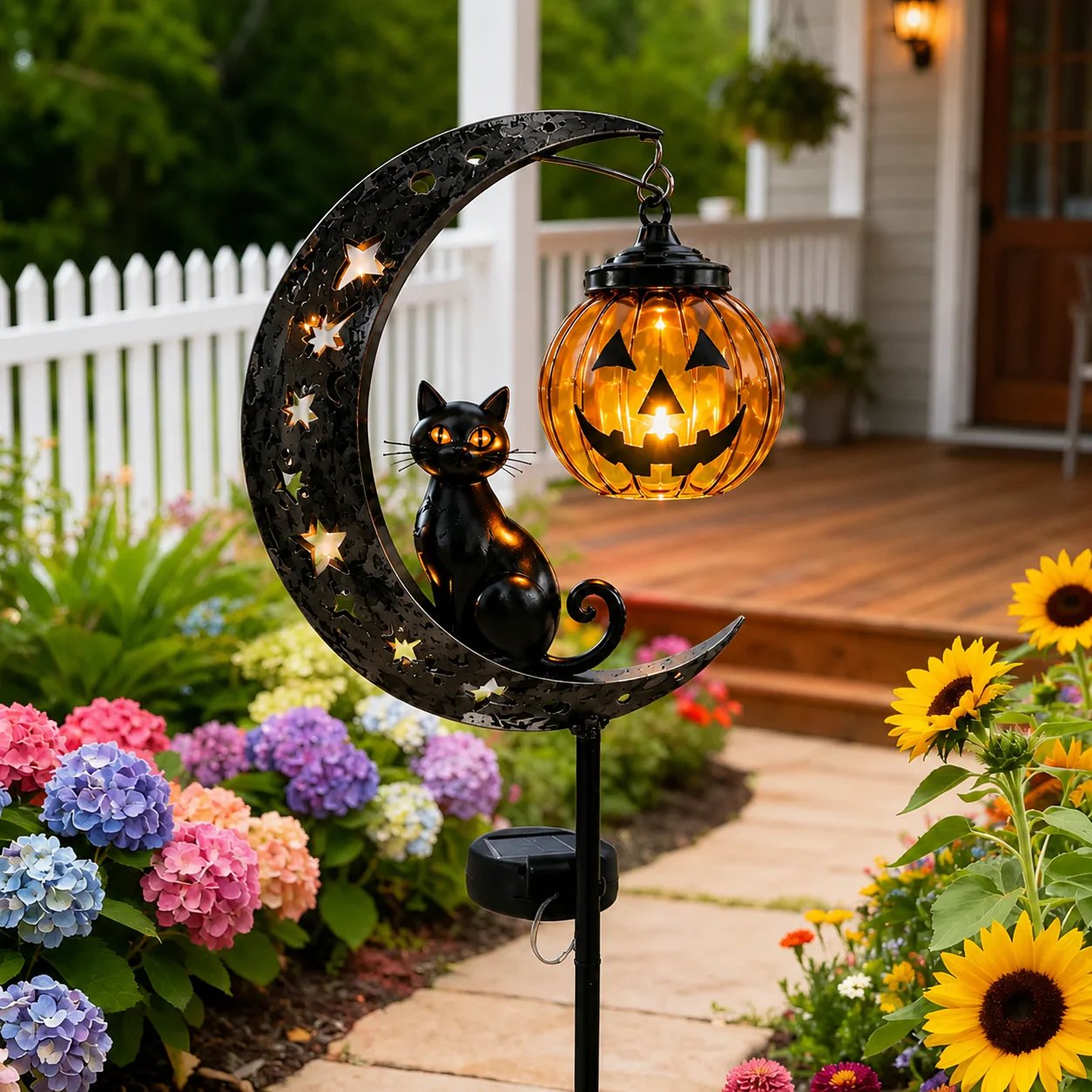 ☀️Solar Halloween Black Cat & 🎃Pumpkin Moon Garden Stake Light