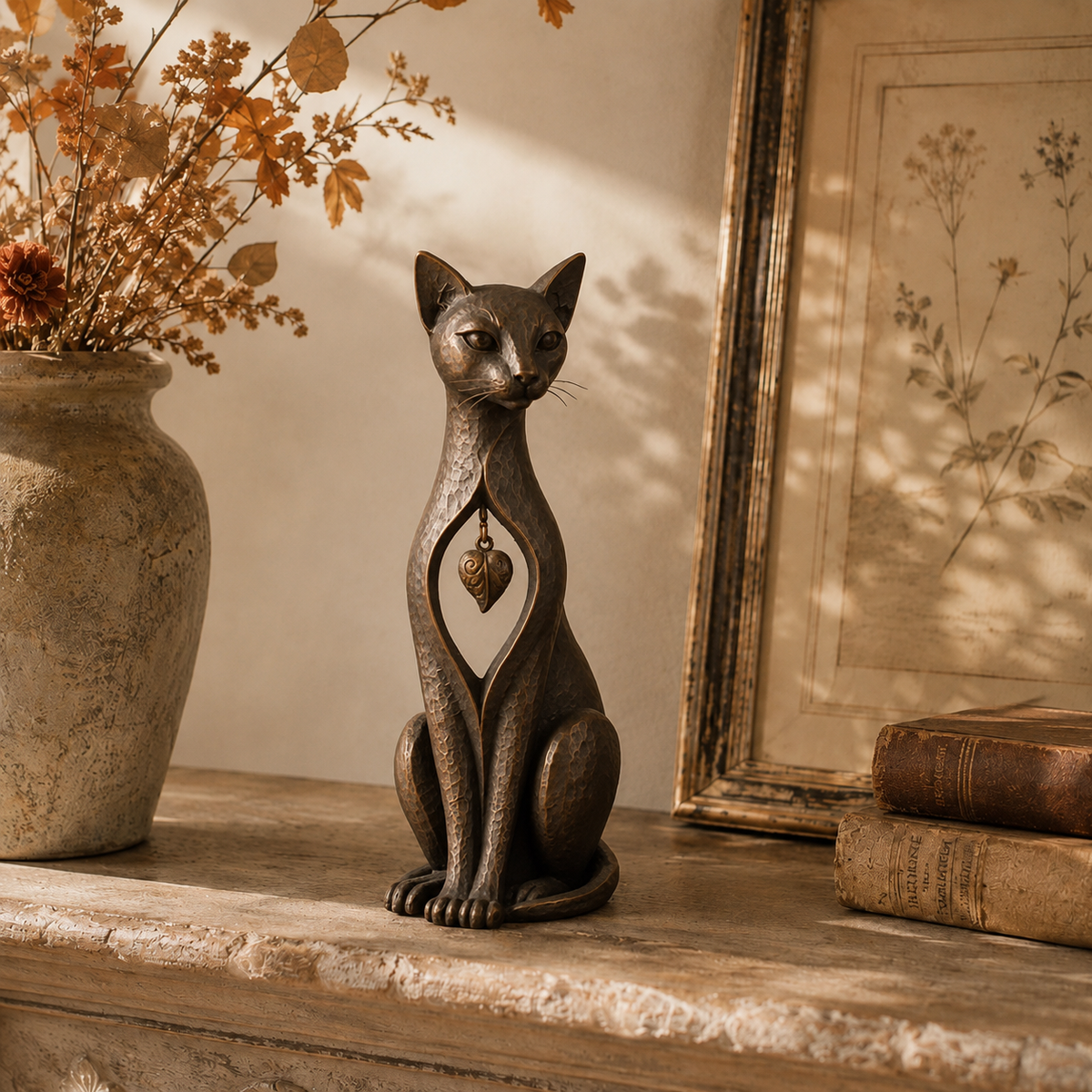 🐱Heritage Heart Sphynx Sculpture – Vintage Iron Cat Accent for Timeless Interiors