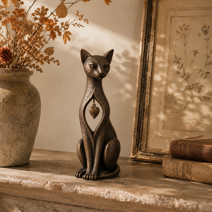 🐱Heritage Heart Sphynx Sculpture – Vintage Iron Cat Accent for Timeless Interiors