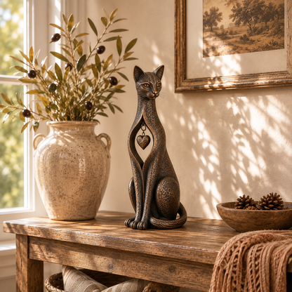 🐱Heritage Heart Sphynx Sculpture – Vintage Iron Cat Accent for Timeless Interiors