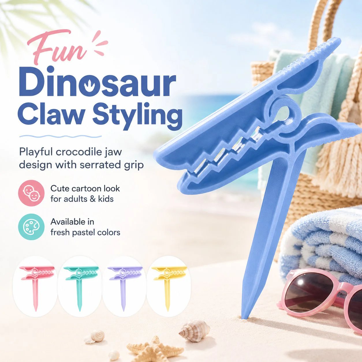 🦖 Dinosaur Shape Beach Towel Clips | Windproof Sand Secure Holder