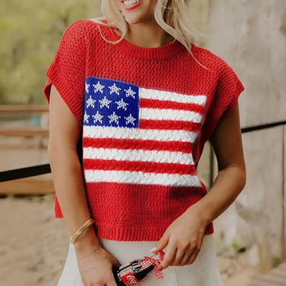 🔥Women's Flag Graphic Hollow Out Short Sleeve Top