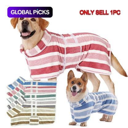 🐶The Ultimate Quick-Dry Dog Bathrobe | Ultra-Absorbent & Stylish Striped Spa Wrap
