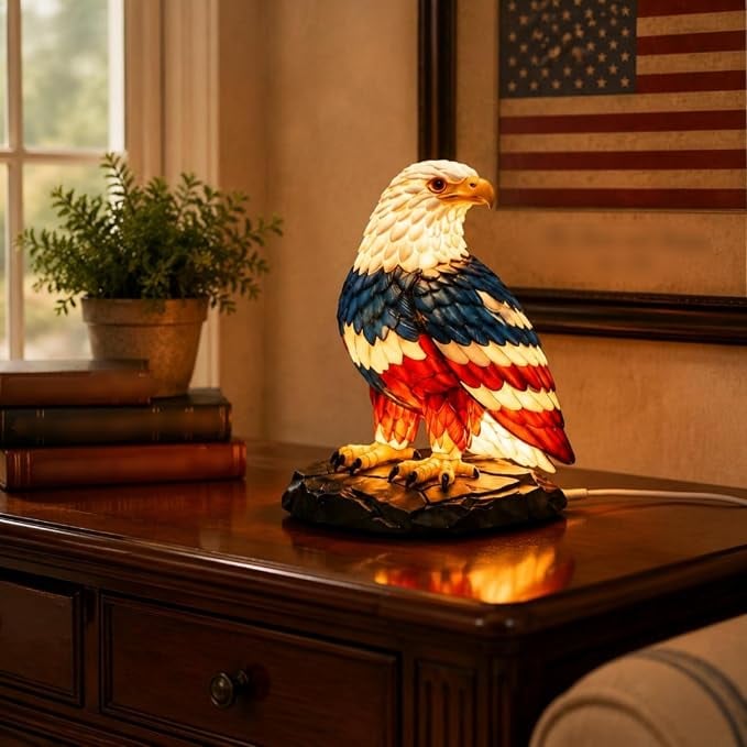 🦅🌙U.S. 250th Eagle Stained Glass Table Lamp✨
