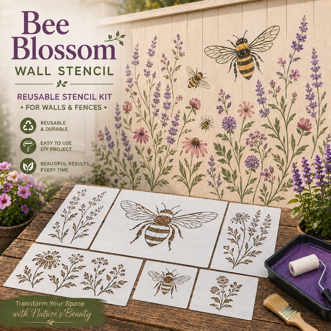 🔥Last Day 50% OFF - 🌿Garden Bloom Wall Stencil Kit | DIY Garden Painting Templates for Every Space