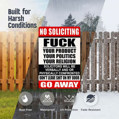 Zero-Tolerance "No Soliciting" Sign 🛑 — Make Your Boundaries Crystal Clear,8×12 in