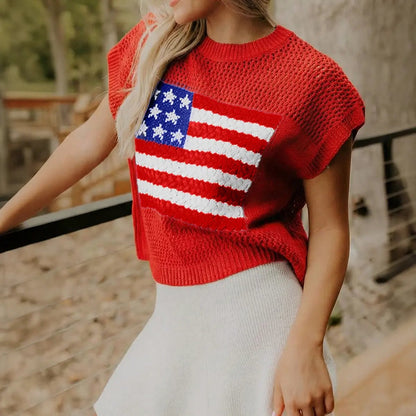 🔥Women's Flag Graphic Hollow Out Short Sleeve Top