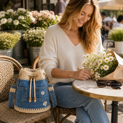 🔥✨👜Denim Crochet Bucket Bag