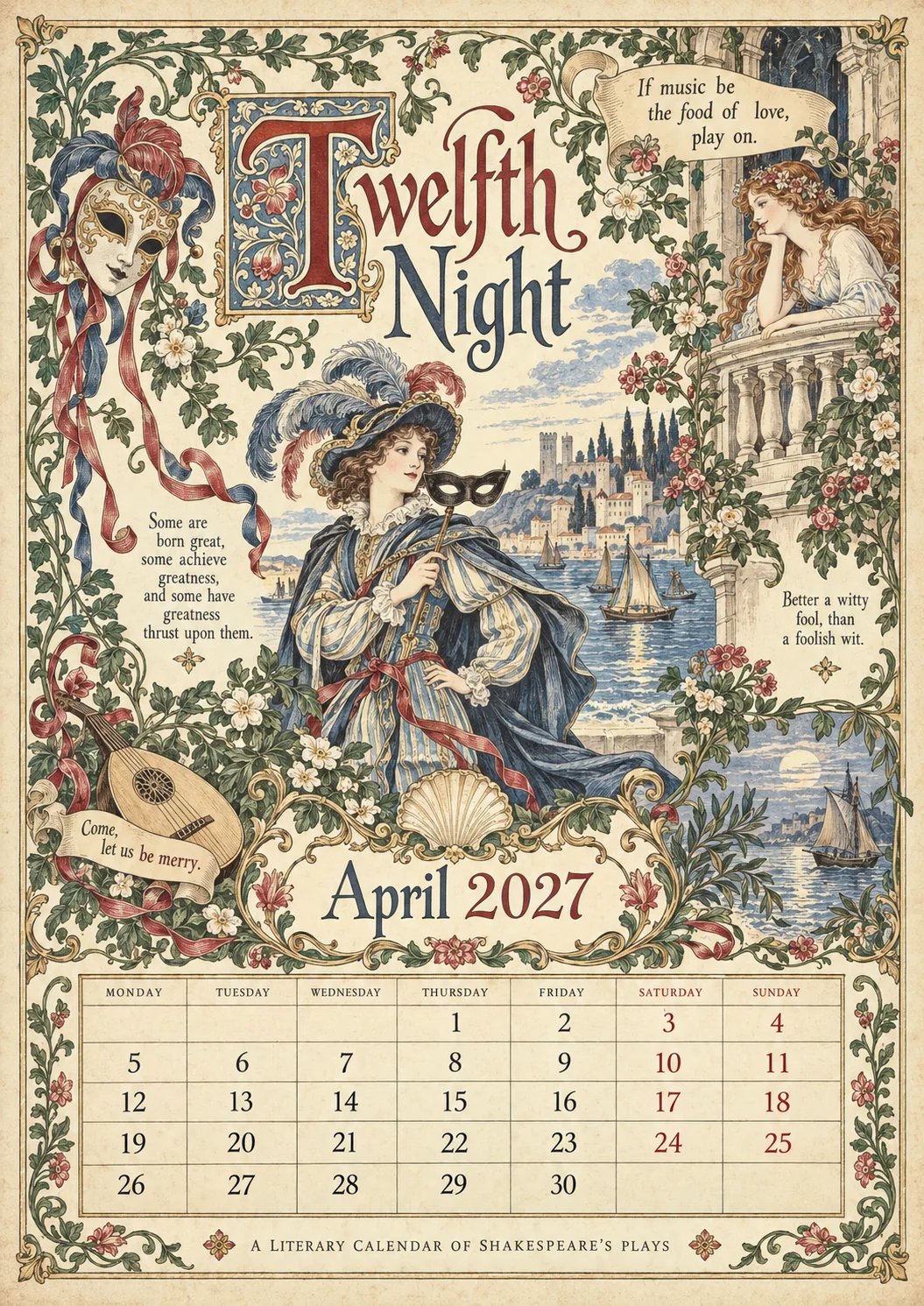 A Shakespearean Year 2027 – 12 Plays Through the Seasons | Vintage Illustrated Wall Calendar