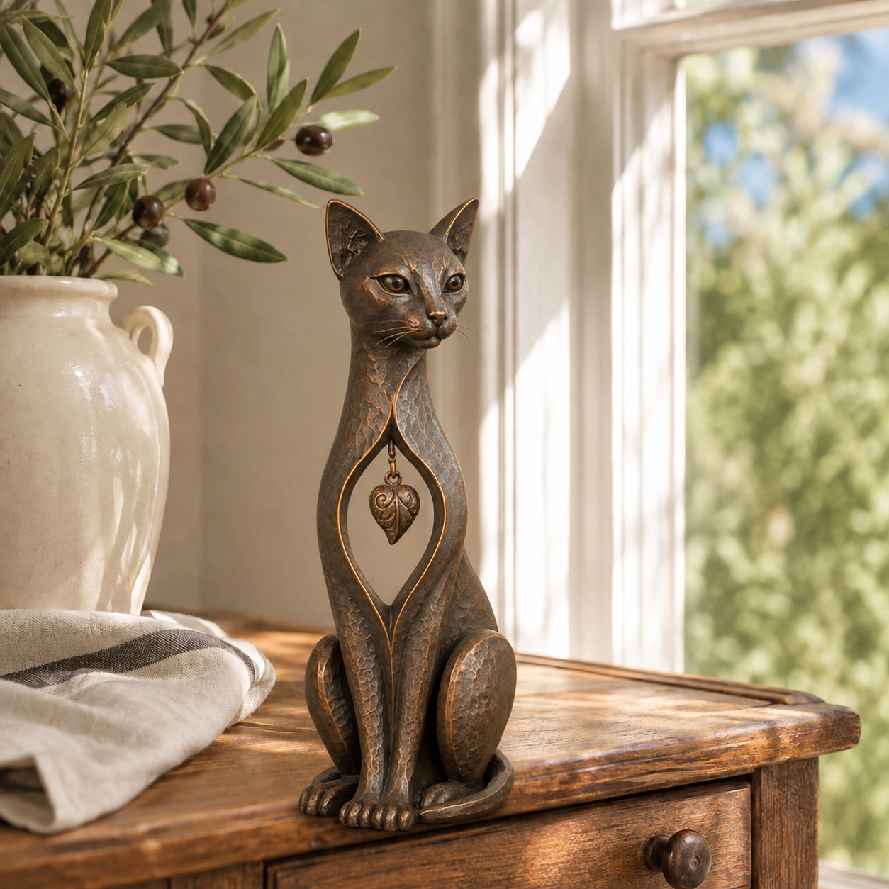 🐱Heritage Heart Sphynx Sculpture – Vintage Iron Cat Accent for Timeless Interiors