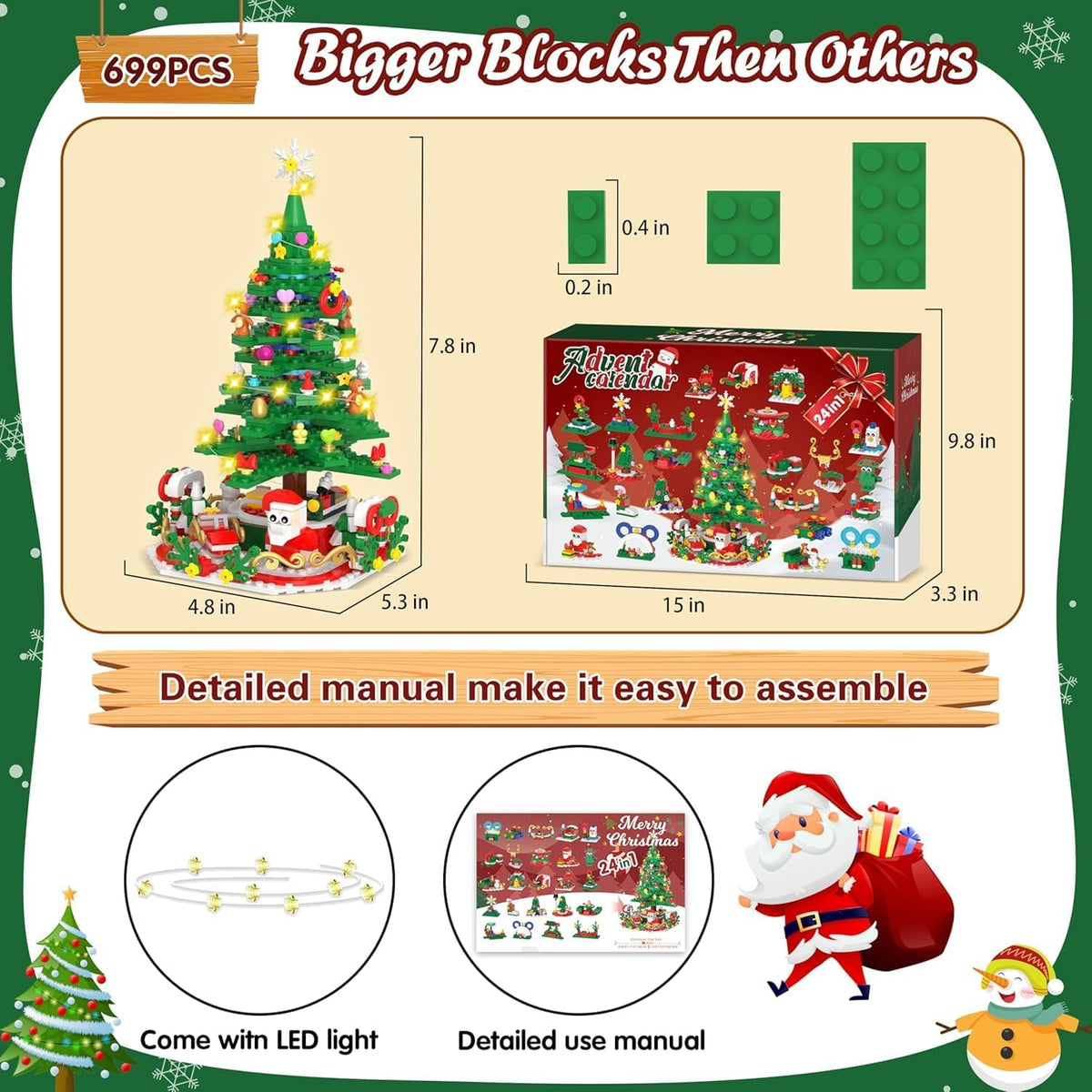 Advent Calendar 2025 for Kids Adults Teens, Christmas Countdown Calendar Compatible with Lego Christmas Tree with 2 Modes Play- Christmas Tree Building Blocks or 24 Small Models, Christmas Decor Xmax Gifts for Boys Girls