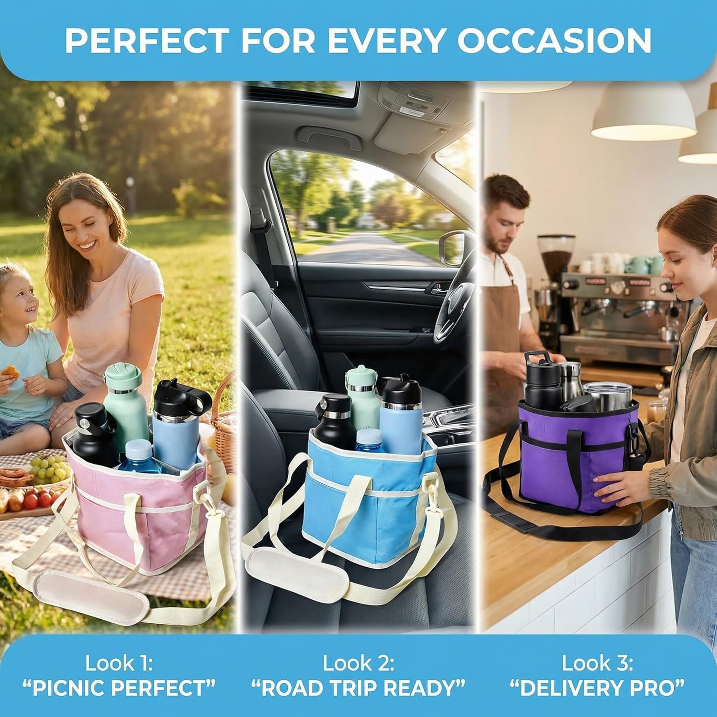 4‐in‐1 Water Bottle Tote – Family‐Friendly Hydration Carrier On‐The‐Go 💧✨