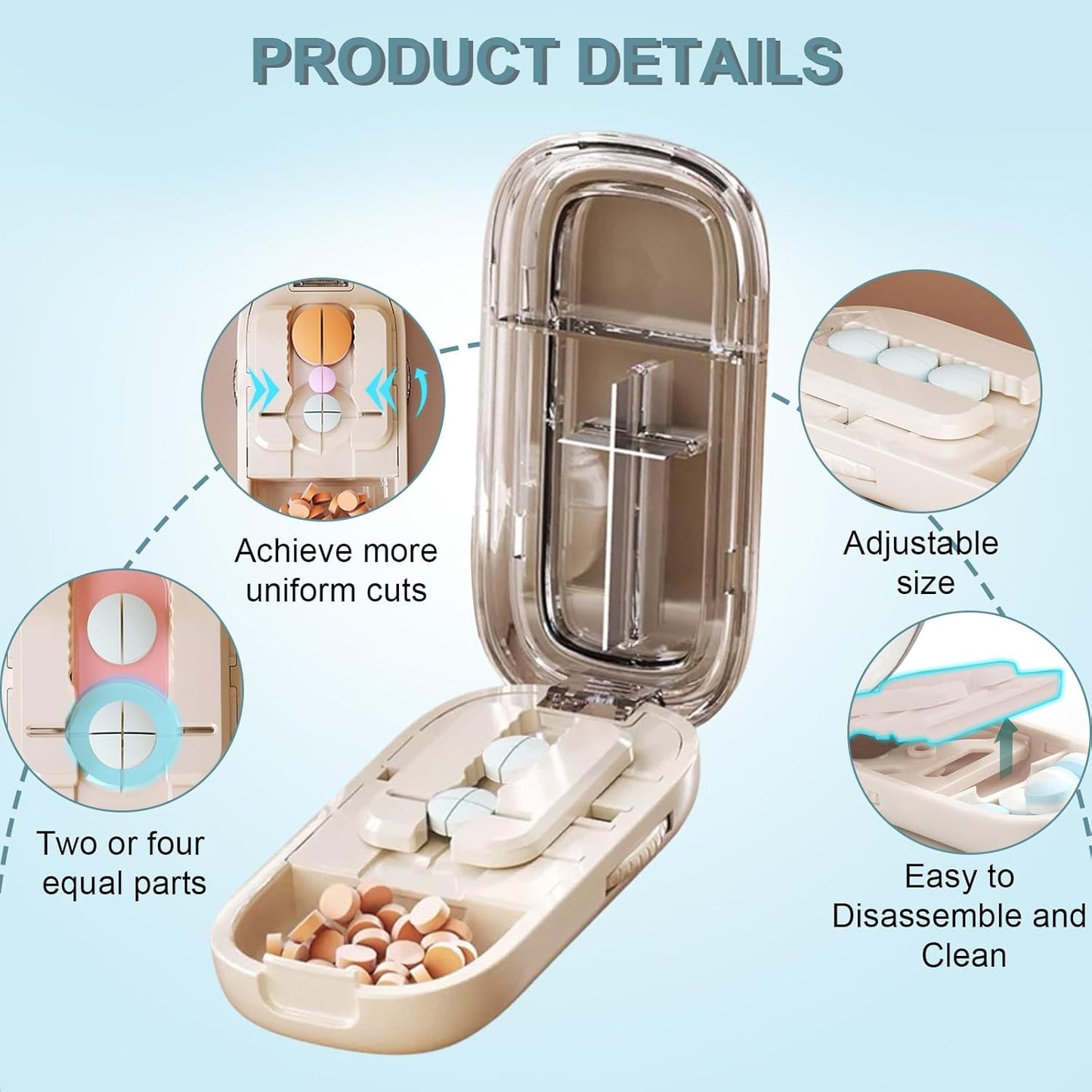 Pills Splitter Portable Multifunctional Convenient Pill Case