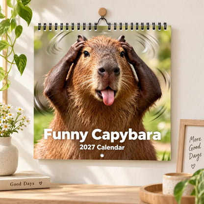 Funny Capybara 2027 Wall Calendar – 12-Month Cute & Playful Capybara Calendar, Spiral Hanging Wall Planner for Capybara Lovers & Nature Fans