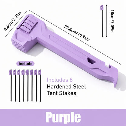 🔨2-in-1 Tent Stake Hammer with Built-In Storage for 8 Stakes and Stake Puller for Outdoor Camping