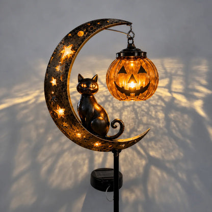 ☀️Solar Halloween Black Cat & 🎃Pumpkin Moon Garden Stake Light