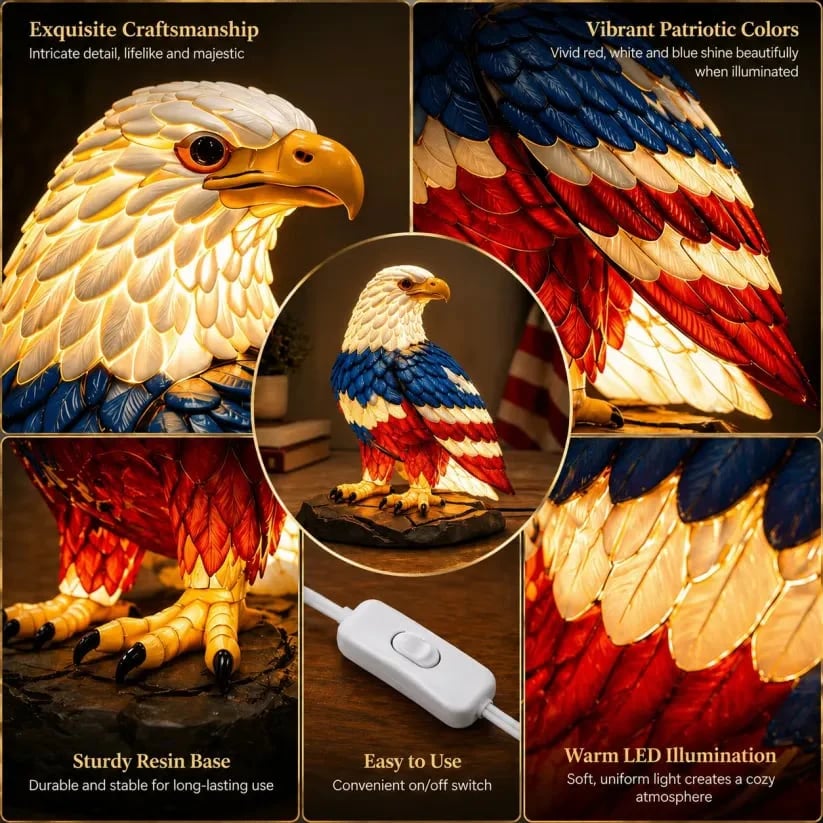 🦅🌙U.S. 250th Eagle Stained Glass Table Lamp✨