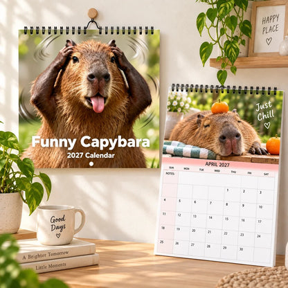 Funny Capybara 2027 Wall Calendar – 12-Month Cute & Playful Capybara Calendar, Spiral Hanging Wall Planner for Capybara Lovers & Nature Fans