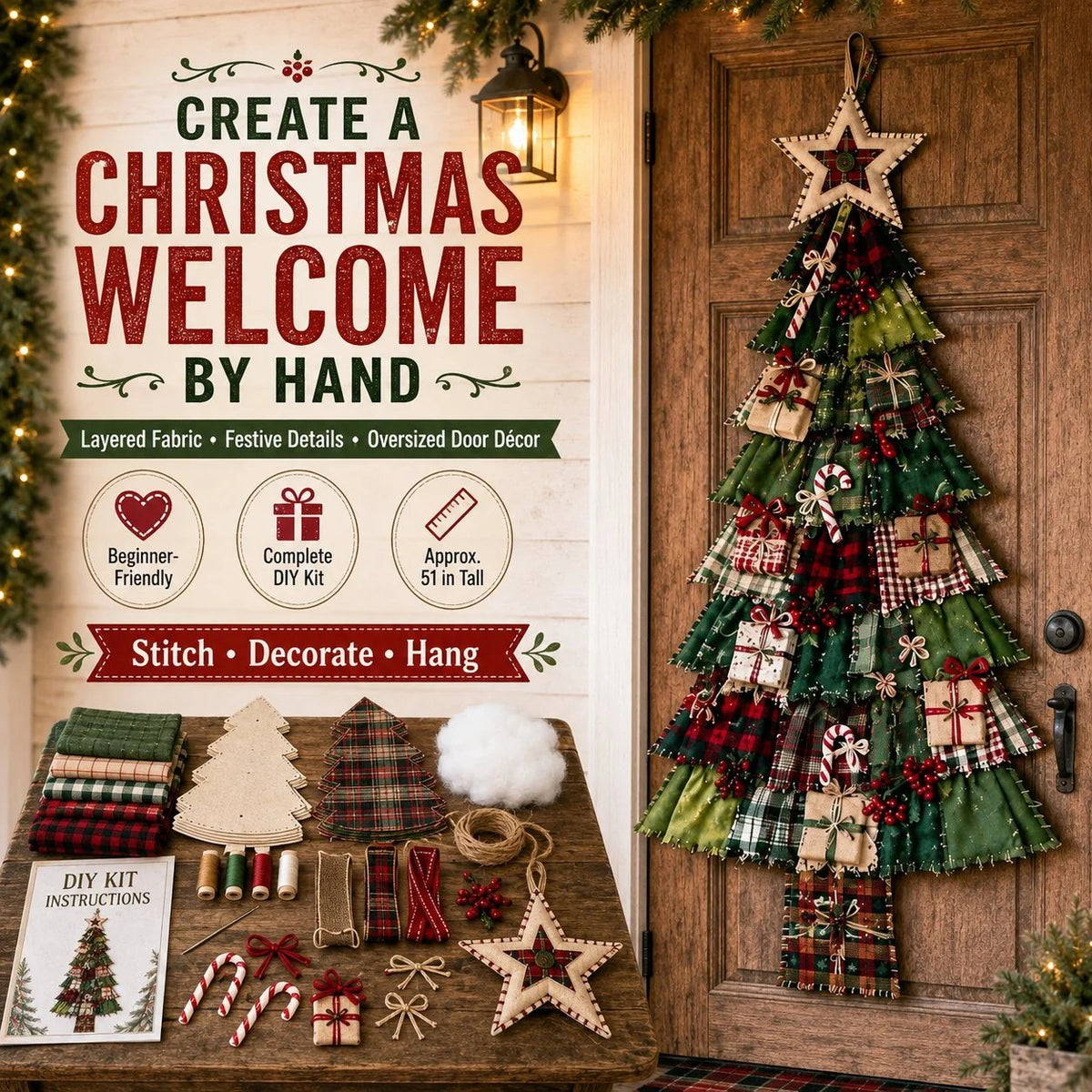 🎄Beginner-Friendly DIY Oversized Patchwork Christmas Tree Door Hanging Kit💕