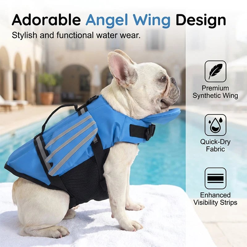 🥳2026 HOT SALE🐕👼 Reflective Angel Wing Dog Life Jacket – High‐buoyancy, quick‐rescue handle & breathable mesh. Reflective strips for evening swims🌊