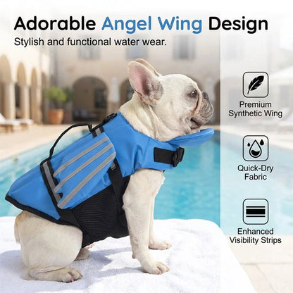 🥳2026 HOT SALE🐕👼 Reflective Angel Wing Dog Life Jacket – High‐buoyancy, quick‐rescue handle & breathable mesh. Reflective strips for evening swims🌊