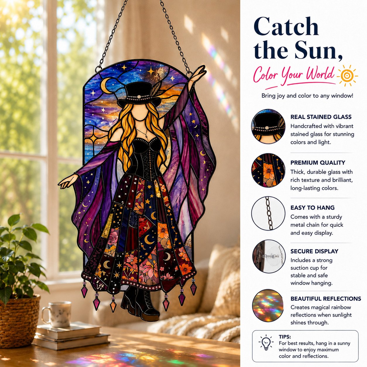 💃 Stevie Nicks 🤘 Handmade Stained Glass Spinning Suncatcher