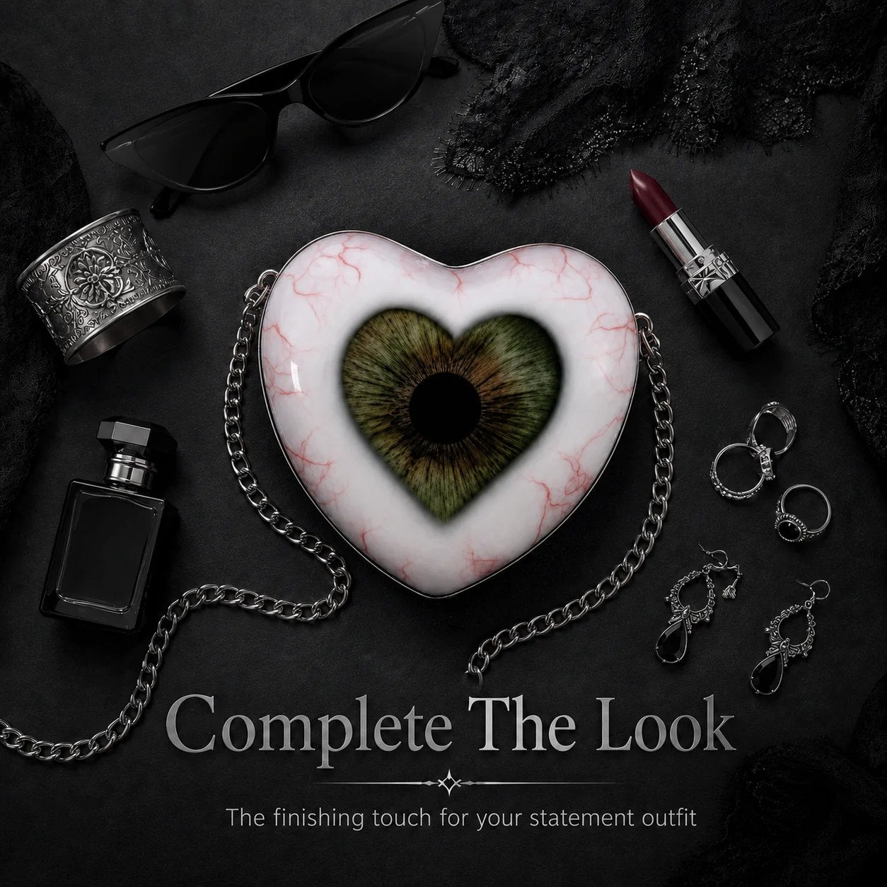 🖤👁 Gothic Heart Eye Statement Crossbody Bag