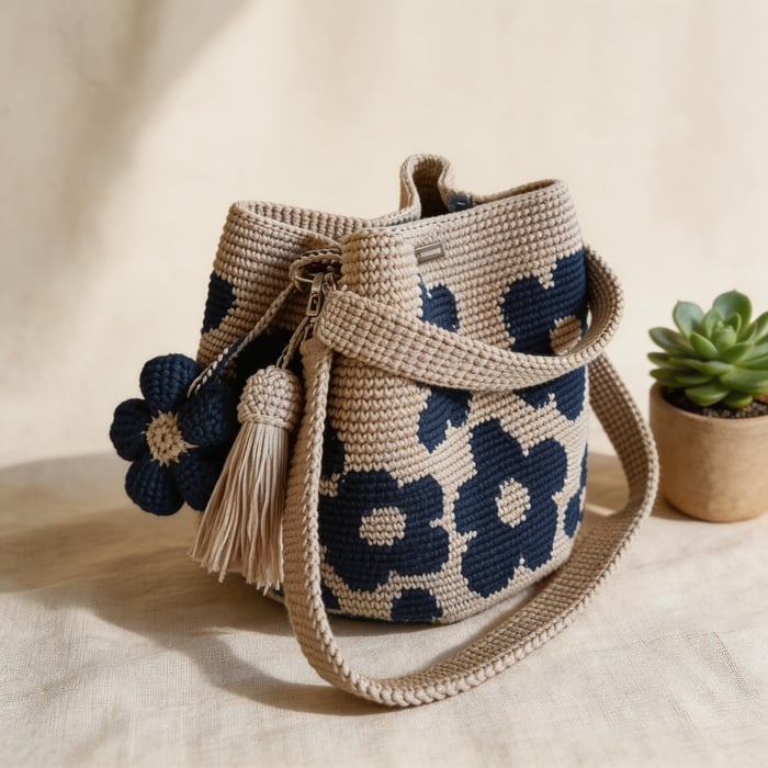 Handcrafted Crochet Bag With Flower