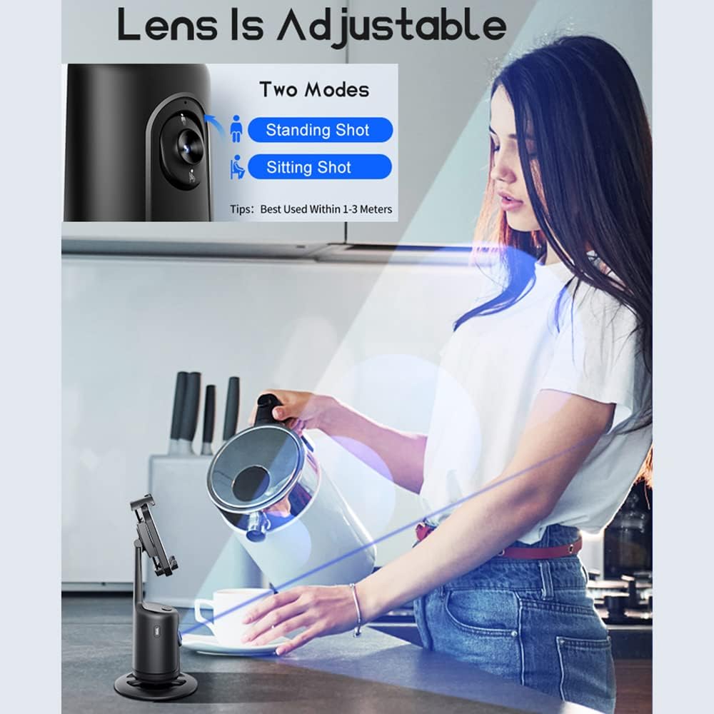 Smart Auto Face Tracking Phone Holder – Hands-Free 360° Rotation, No App Required for Video & Live Streaming