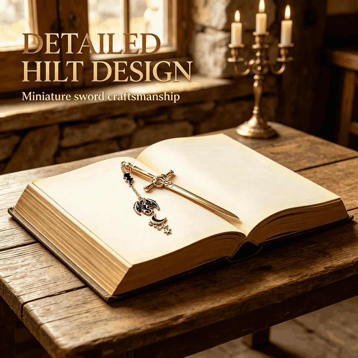 ⚔️Fantasy Sword Metal Bookmark With Dragon & Moon Charms📚