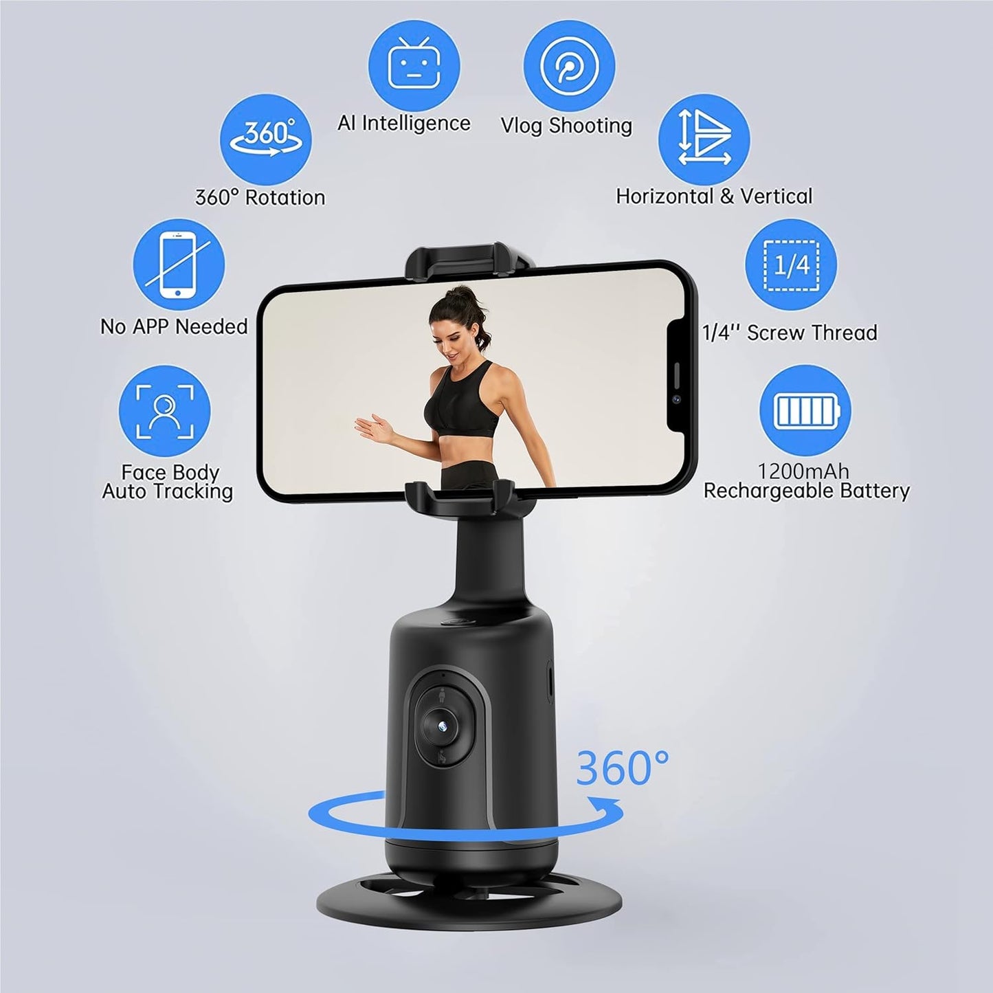 Smart Auto Face Tracking Phone Holder – Hands-Free 360° Rotation, No App Required for Video & Live Streaming