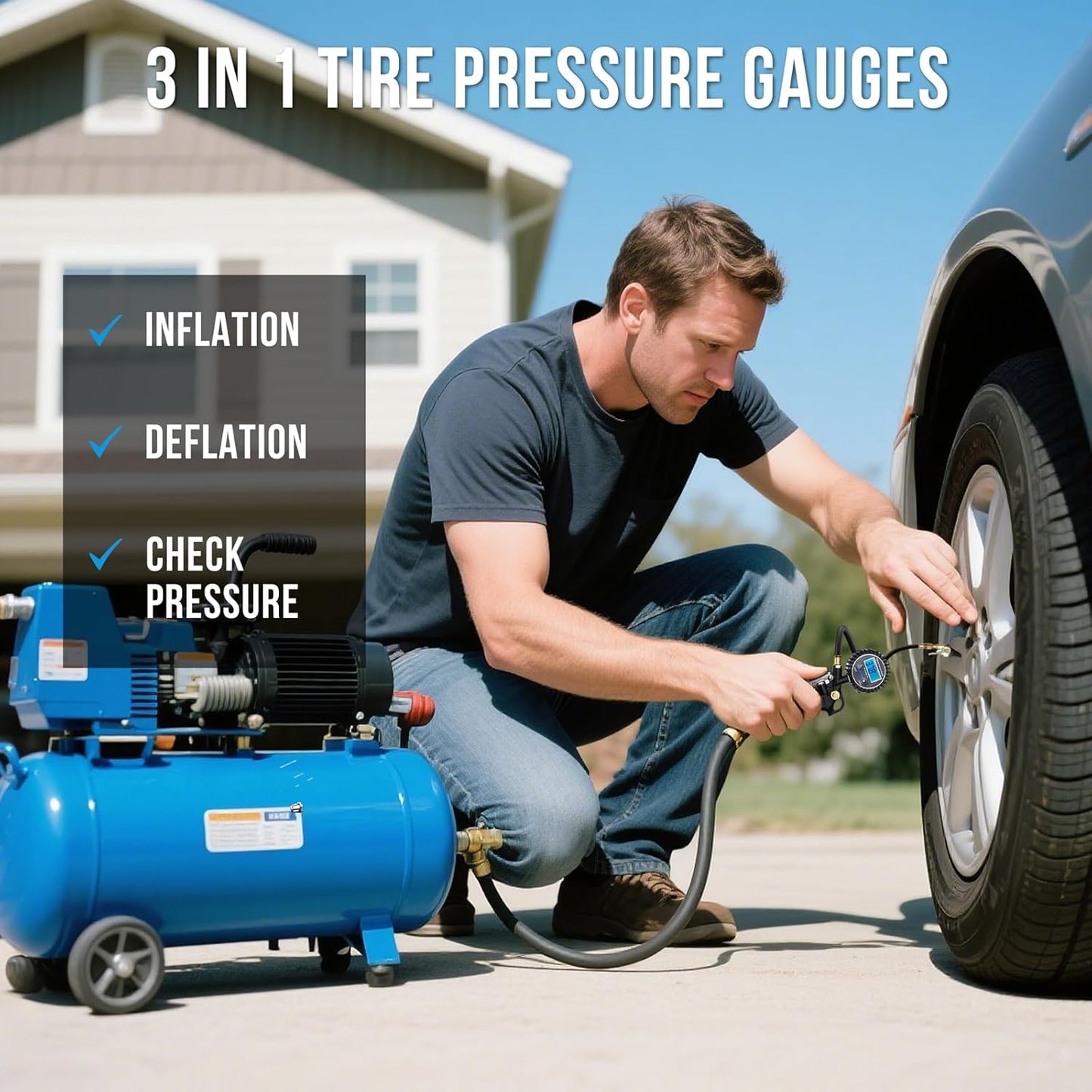 🛠️🚗 High Precision Digital Tire Inflator Pressure Gauge | 3-in-1 Inflate Deflate Check Tire Tool