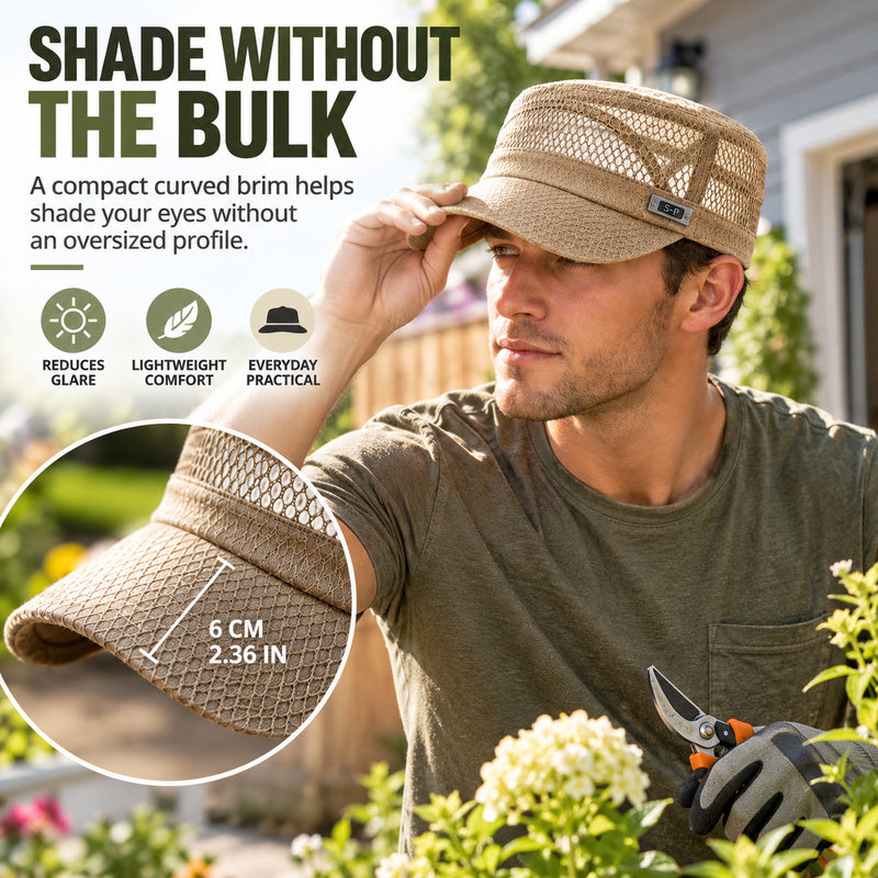 Breathable Open-Mesh Flat-Top Cap – Adjustable Metal Buckle, Unisex Military Style Hat