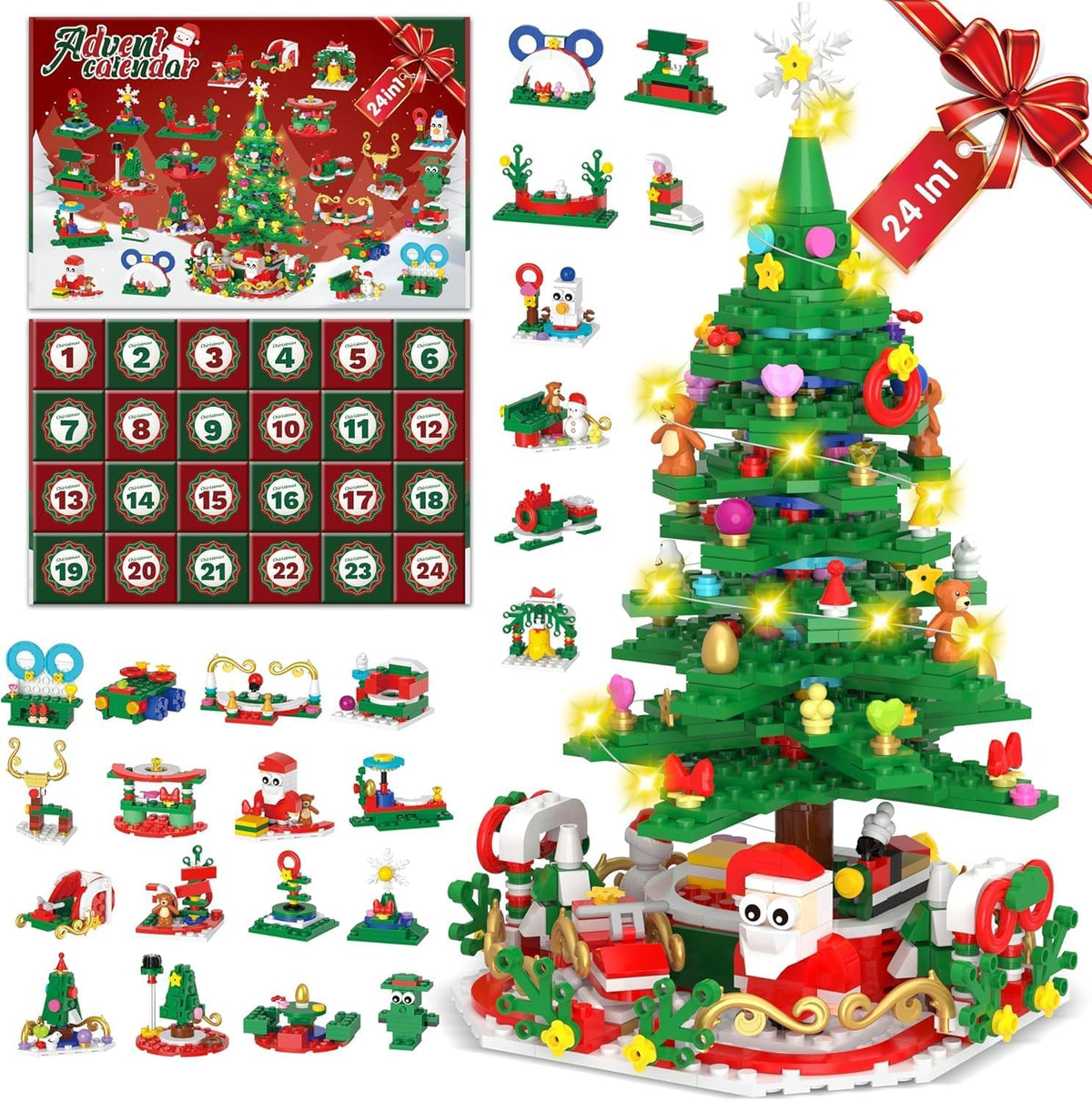 Advent Calendar 2025 for Kids Adults Teens, Christmas Countdown Calendar Compatible with Lego Christmas Tree with 2 Modes Play- Christmas Tree Building Blocks or 24 Small Models, Christmas Decor Xmax Gifts for Boys Girls
