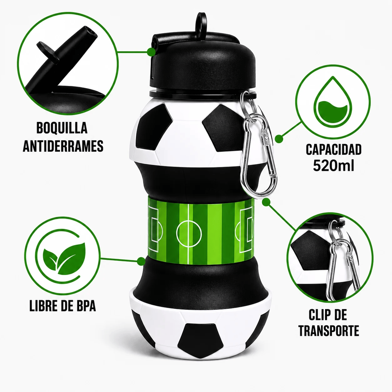 Football Water Bottle 2-in-1 Foldable – Soccer Ball Design for Kids