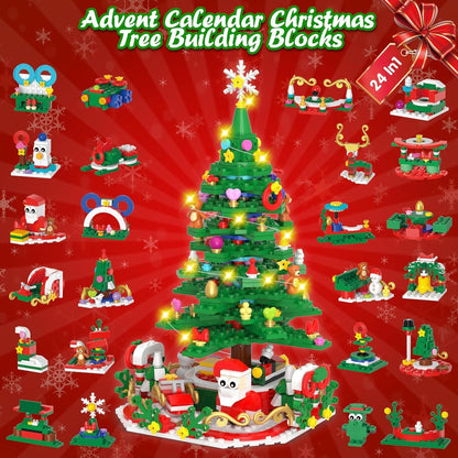 Advent Calendar 2025 for Kids Adults Teens, Christmas Countdown Calendar Compatible with Lego Christmas Tree with 2 Modes Play- Christmas Tree Building Blocks or 24 Small Models, Christmas Decor Xmax Gifts for Boys Girls