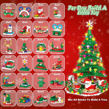 Advent Calendar 2025 for Kids Adults Teens, Christmas Countdown Calendar Compatible with Lego Christmas Tree with 2 Modes Play- Christmas Tree Building Blocks or 24 Small Models, Christmas Decor Xmax Gifts for Boys Girls