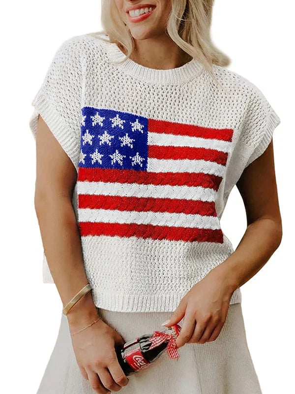 🔥Women's Flag Graphic Hollow Out Short Sleeve Top