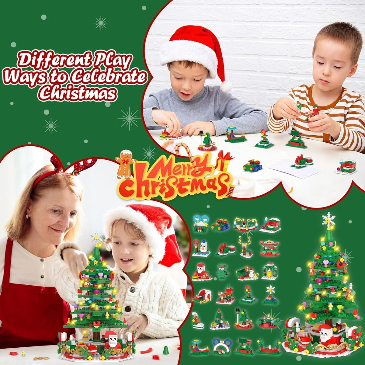 Advent Calendar 2025 for Kids Adults Teens, Christmas Countdown Calendar Compatible with Lego Christmas Tree with 2 Modes Play- Christmas Tree Building Blocks or 24 Small Models, Christmas Decor Xmax Gifts for Boys Girls