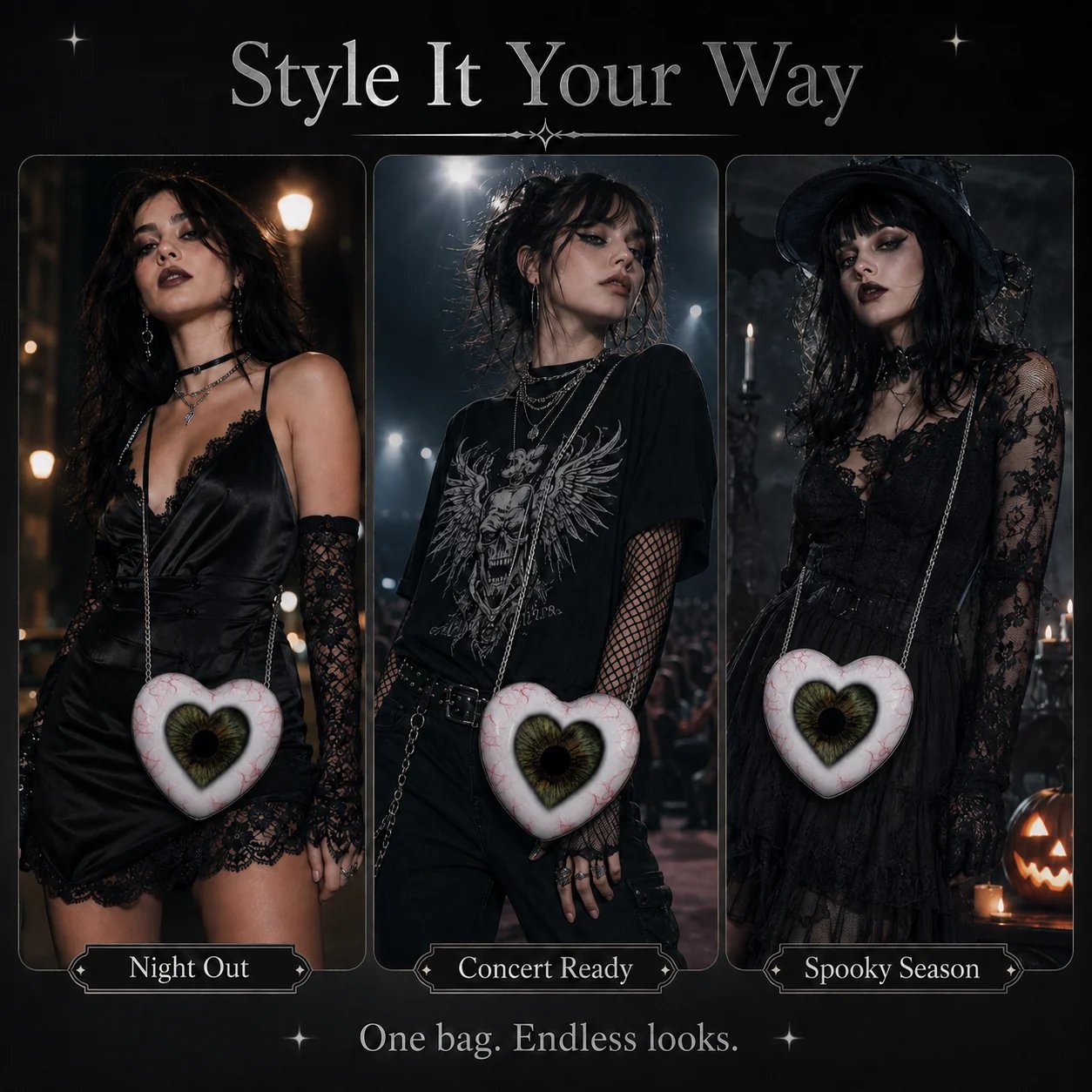 🖤👁 Gothic Heart Eye Statement Crossbody Bag
