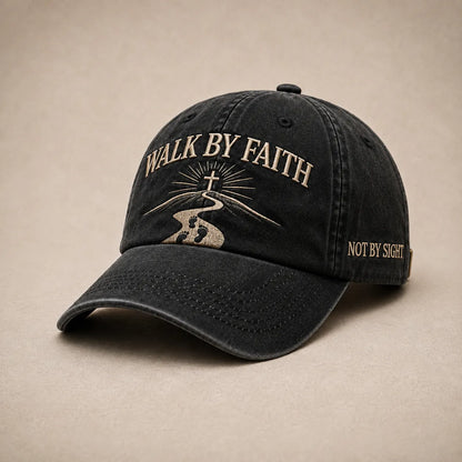 Walk By Faith black vintage embroidered Christian baseball cap